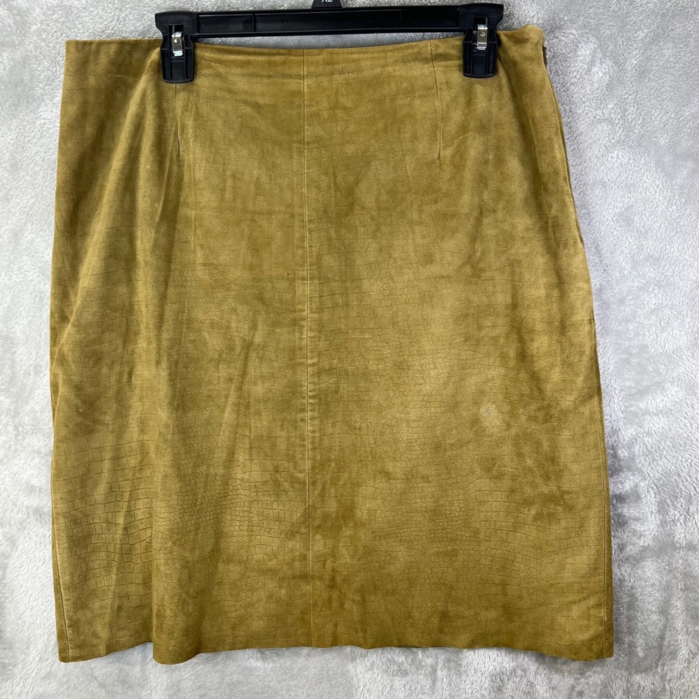 Worth Suede Leather Croc Embossed Pencil Skirt Sz 12 Quiet Luxury Academia‎